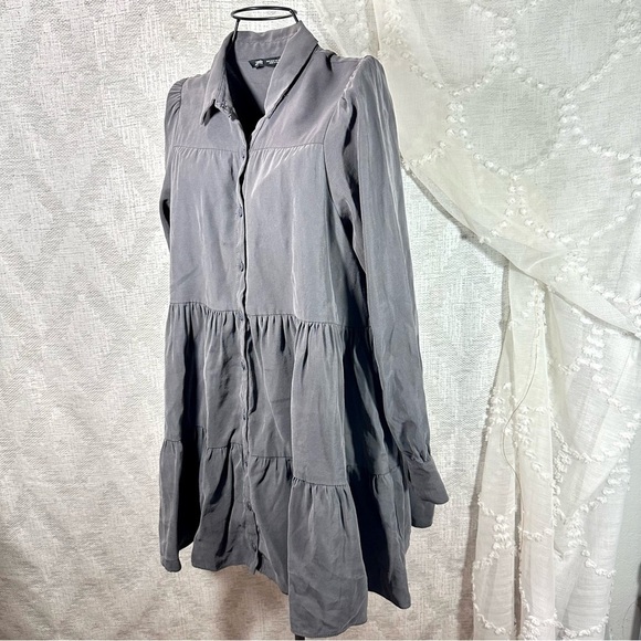 Zara grey long sleeve collared tiered mini dress size S - Picture 2 of 8